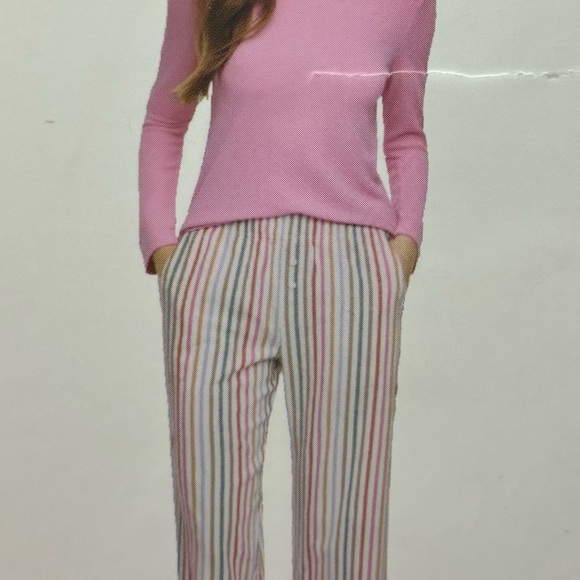 GAP Women’s Pink Top Knit Top with Striped Flannel Pajama Pants Set Pockets 😍 - Picture 5 of 6